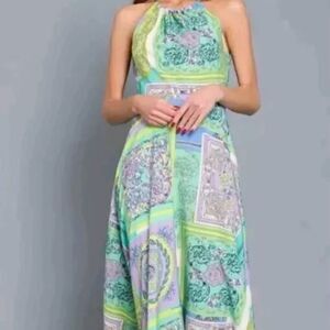 NWT Vernacular Halter Back Cross Strap Dress SZ M Maxi Resortwear Vacation Sexy